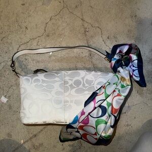 Vintage Y2K coach White Women's Bag with Colorful Scarf